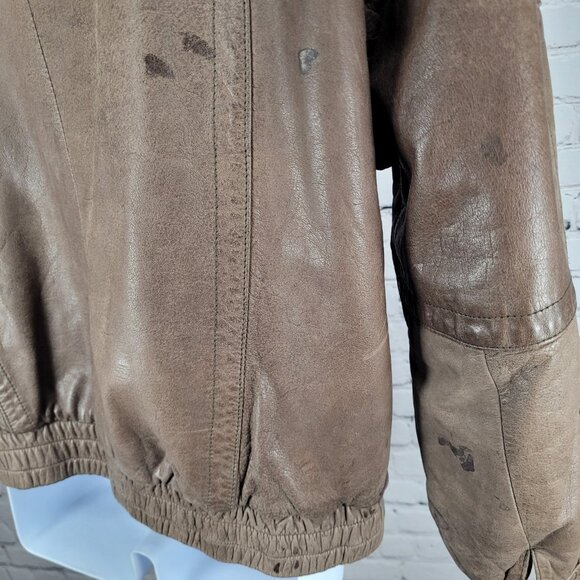 VTG Aggio Brown Genuine Soft Leather Full Zip Snap Pockets Bomber Jacket Large L - Picture 5 of 16